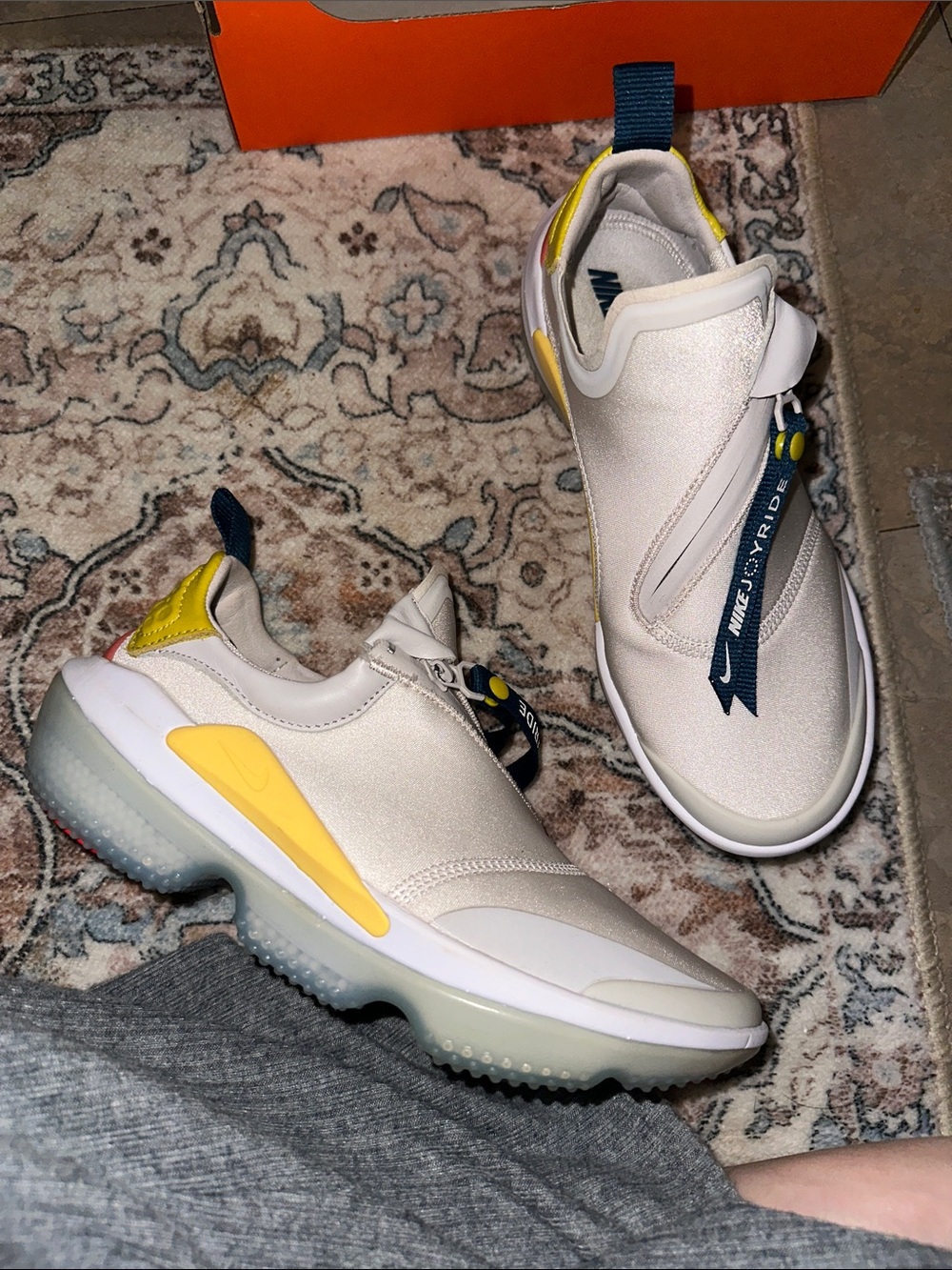 Nike Slip-On Sneakers in Cream & Yellow with Navy Accents